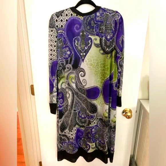 Chico's Black Label, Size 1 , Printed Mesh Cardigan, Woven Top Multi Color - Picture 3 of 13